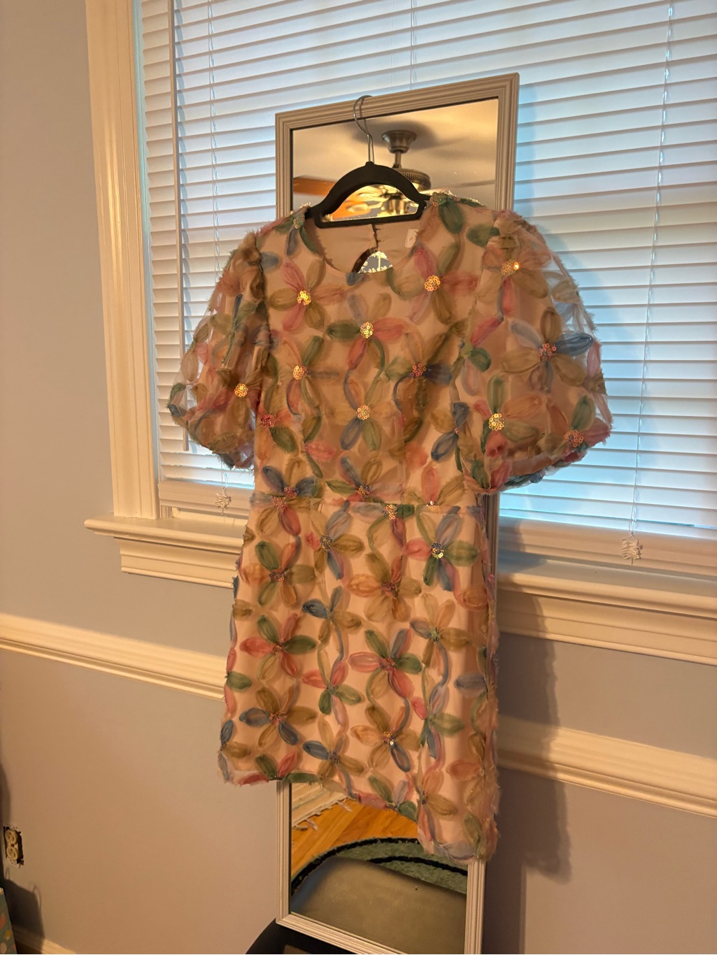Women’s Pastel Floral Embroidered Short Dress